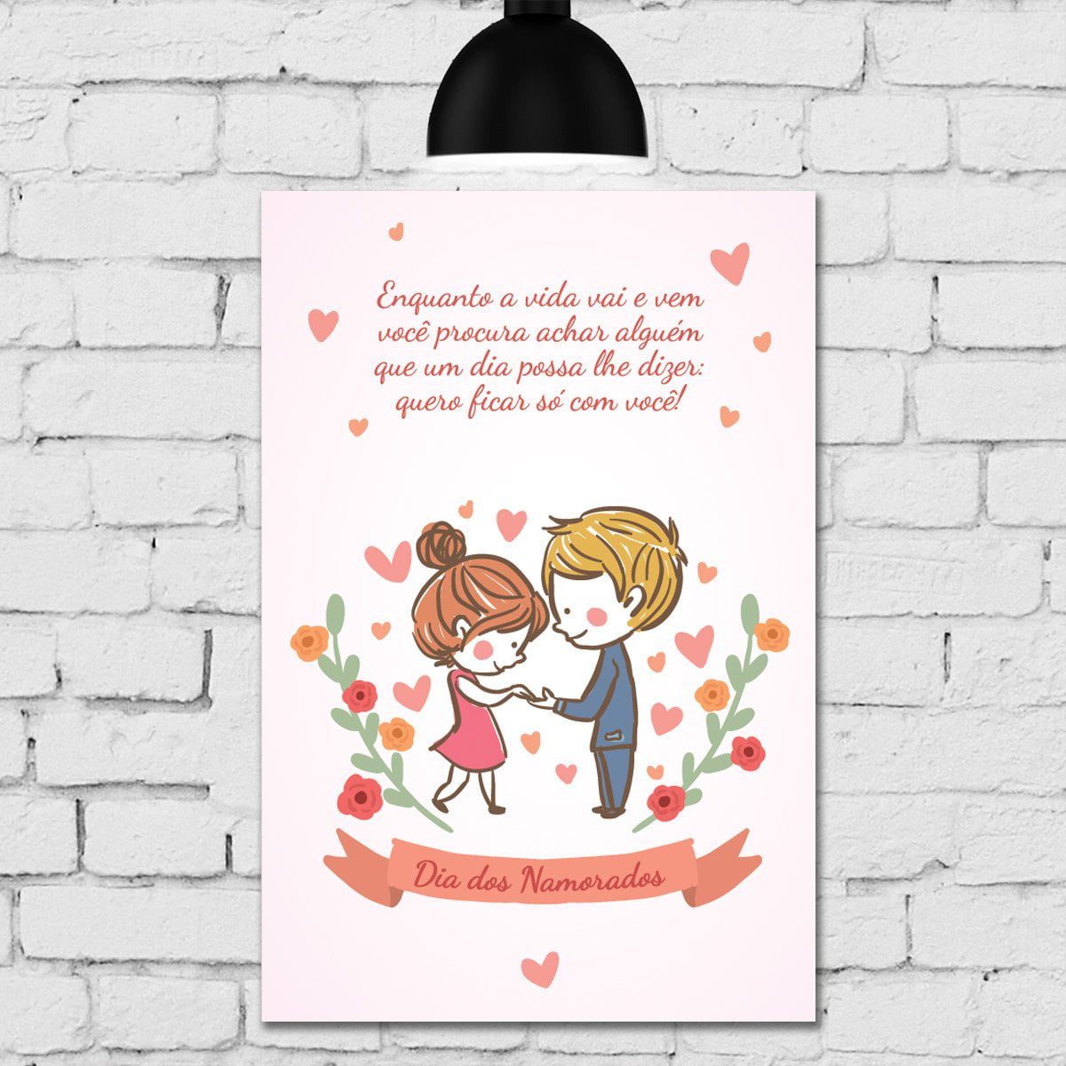 Placa Decorativa MDF Frase Flores e Corações