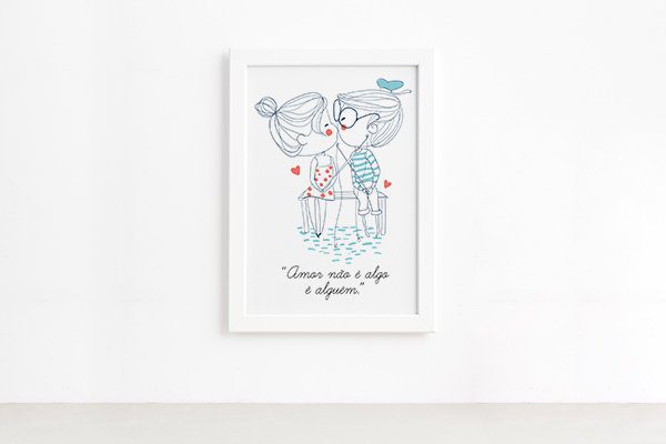 Quadro para Quarto Frase Namorados Moldura Branca
