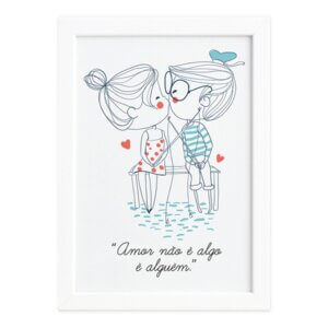 Quadro para Quarto Frase Namorados Moldura Branca