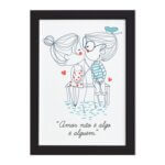 Quadro Frase Namorados Pescando Moldura Marrom 33x43cm