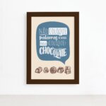 Quadro Cozinha Chocolate Frase Boca Moldura Marrom 22x32cm