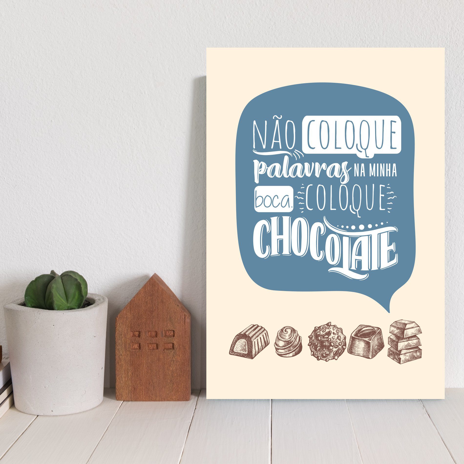 Placa Decorativa MDF Chocolate Frase Boca 30x40cm