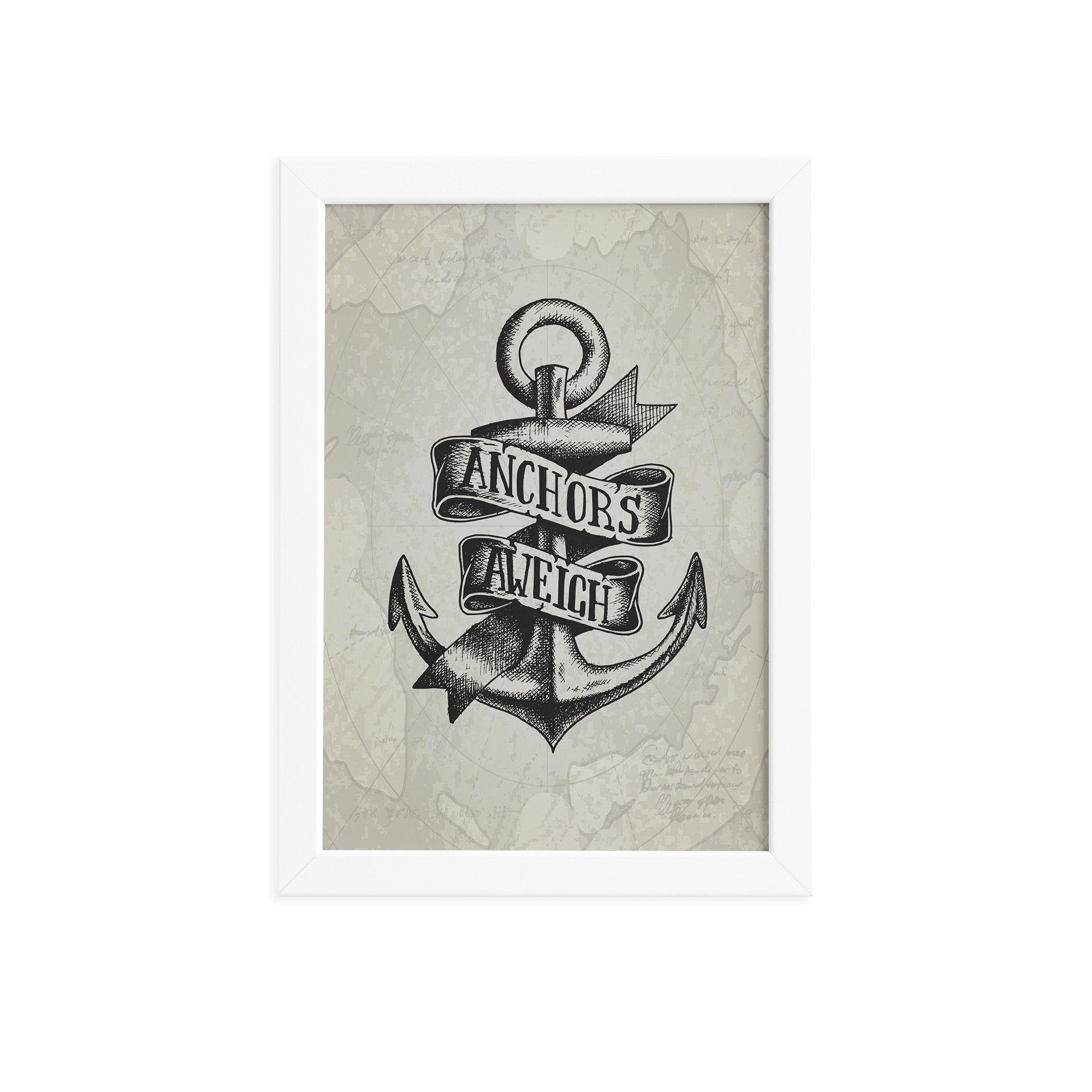 Quadro Vintage Náutico Âncora Moldura Branca