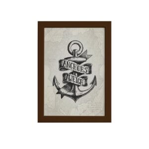 Quadro Vintage Náutico Âncora Moldura Marrom