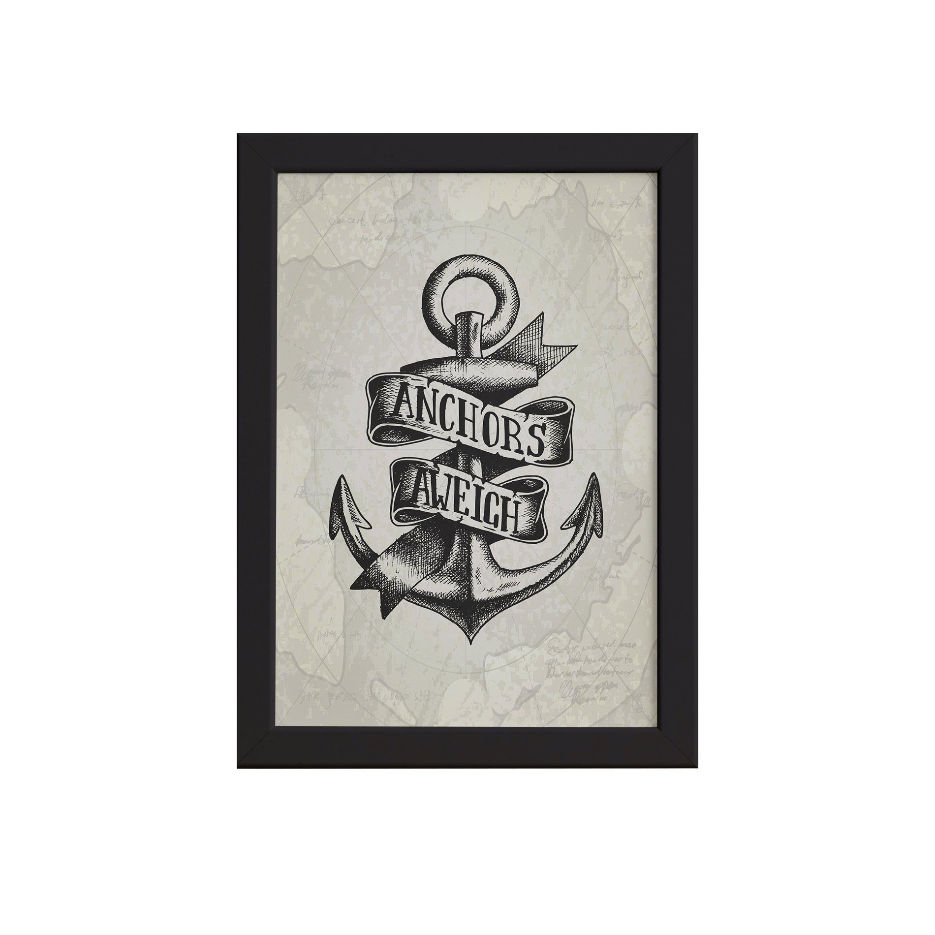 Quadro Vintage Náutico Âncora Moldura Preta