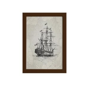 Quadro Vintage Náutico Caravela Moldura Marrom