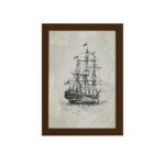 Quadro Vintage Náutico Caravela Moldura Marrom 33x43cm