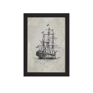 Quadro Vintage Náutico Caravela Moldura Preta