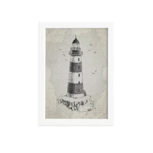Quadro Vintage Náutico Farol Moldura Branca
