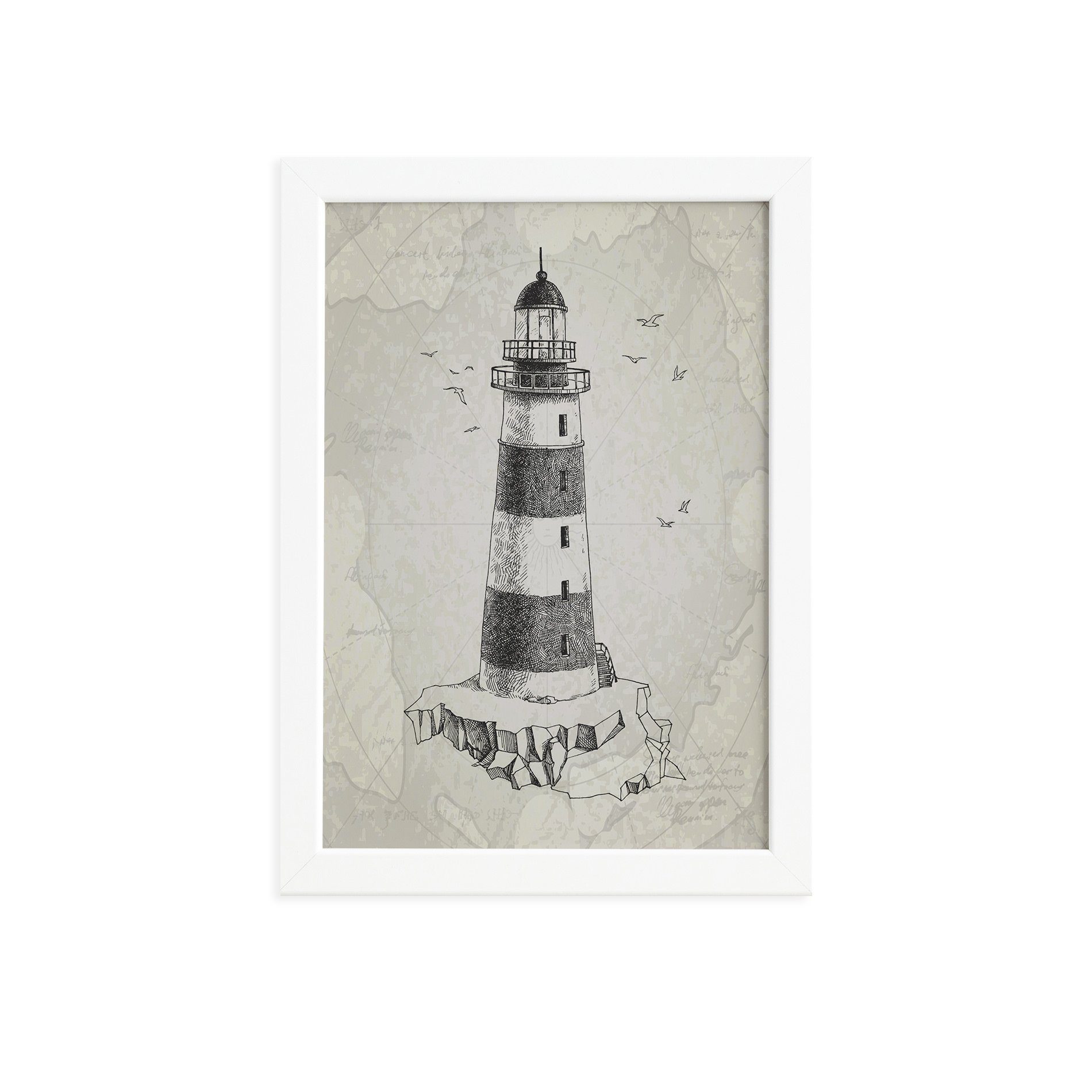 Quadro Vintage Náutico Farol Moldura Branca