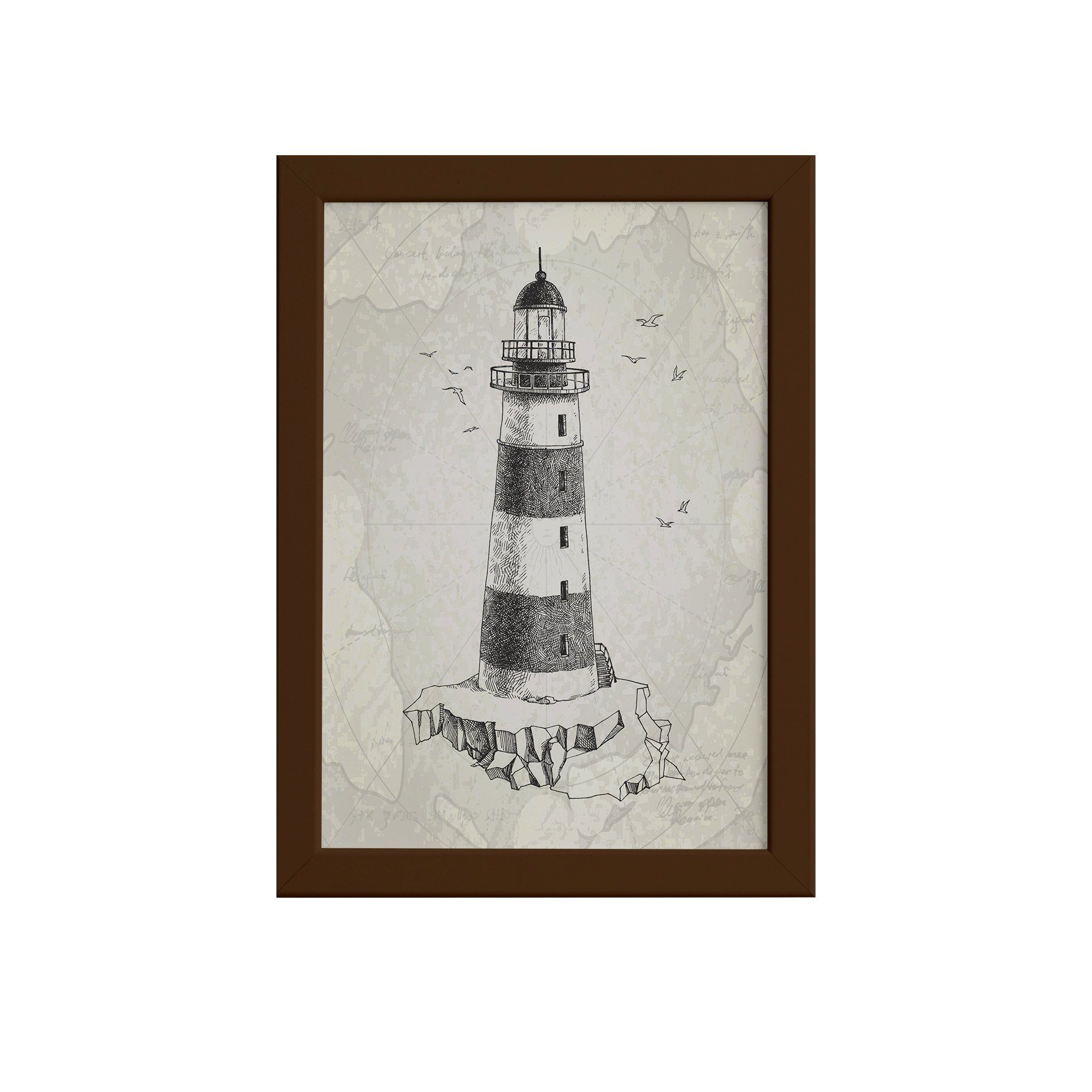 Quadro Vintage Náutico Farol Moldura Marrom