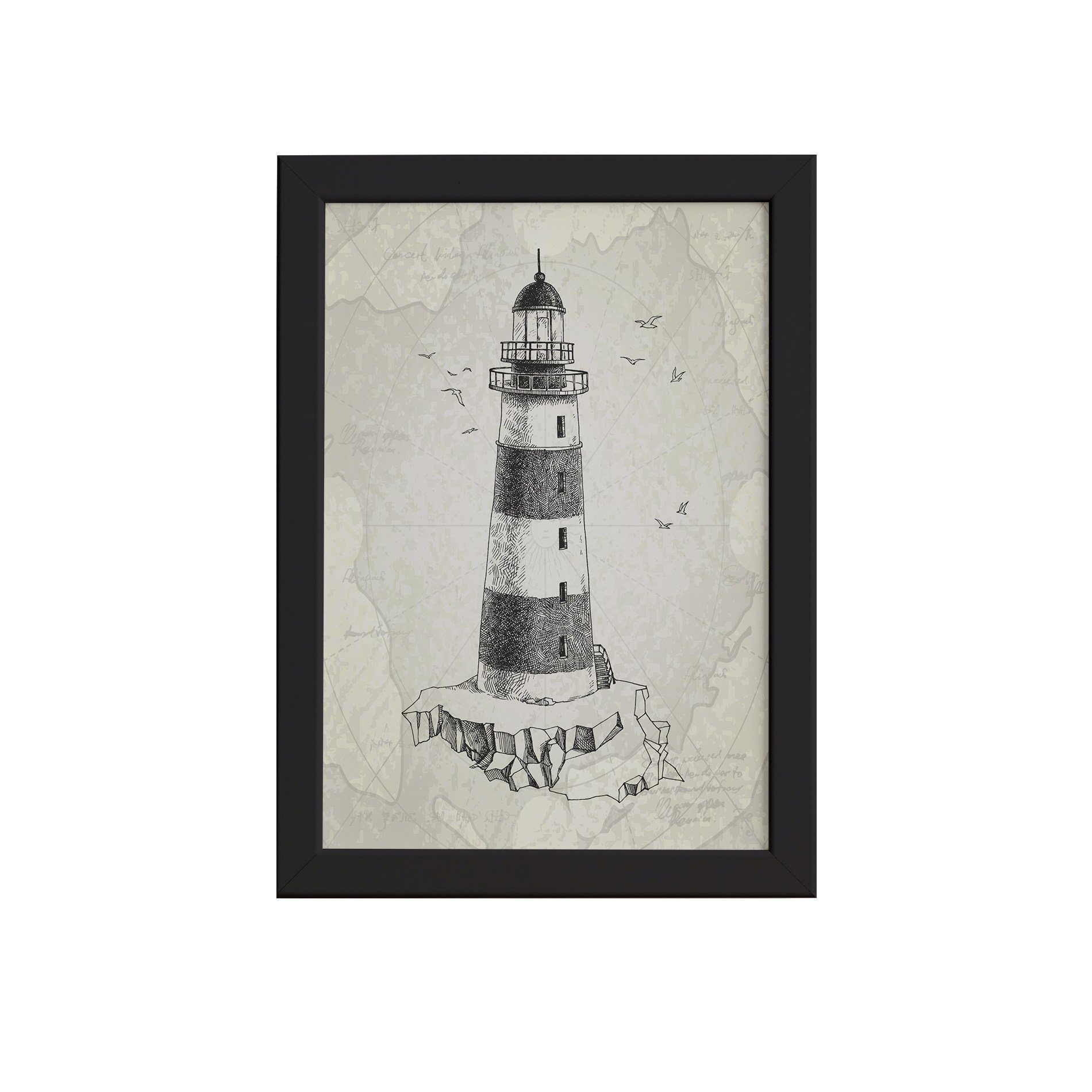 Quadro Vintage Náutico Farol Moldura Preta