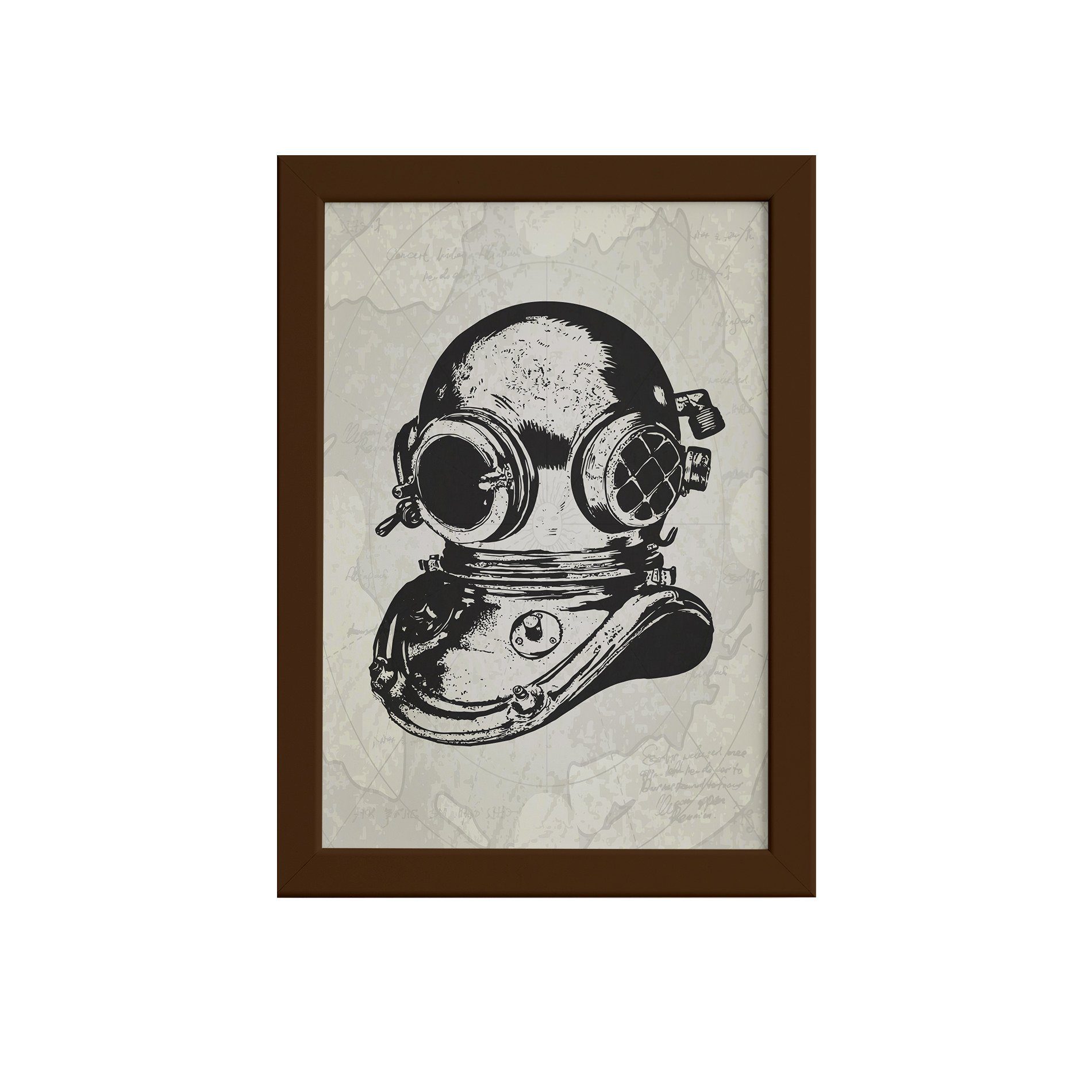 Quadro Vintage Náutico Mergulho Moldura Marrom