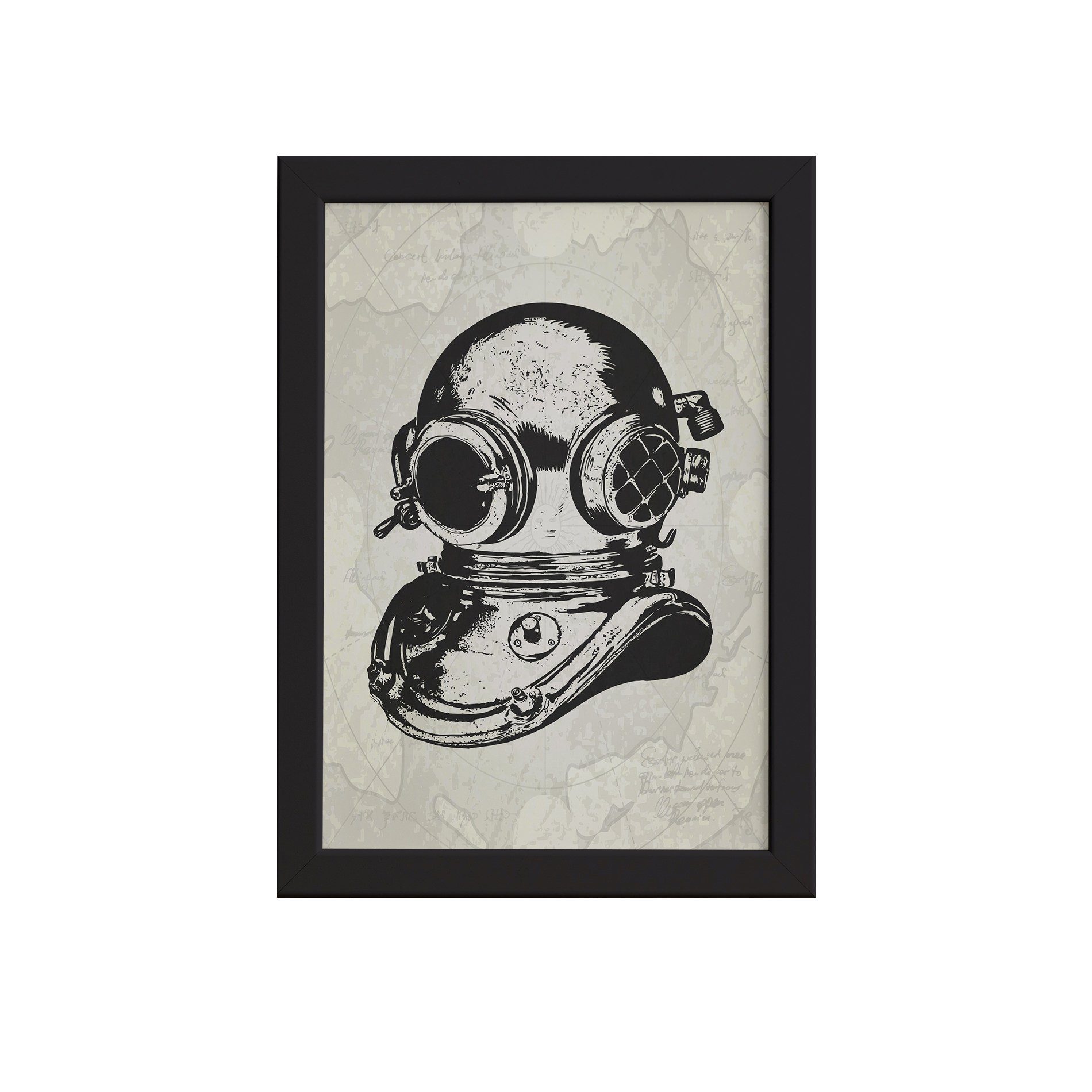 Quadro Vintage Náutico Mergulho Moldura Preta