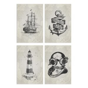 Placas Decorativas Vintage Náutico 20x30cm Kit 4un