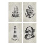Placas Decorativas Vintage Náutico 30x40cm Kit 4un