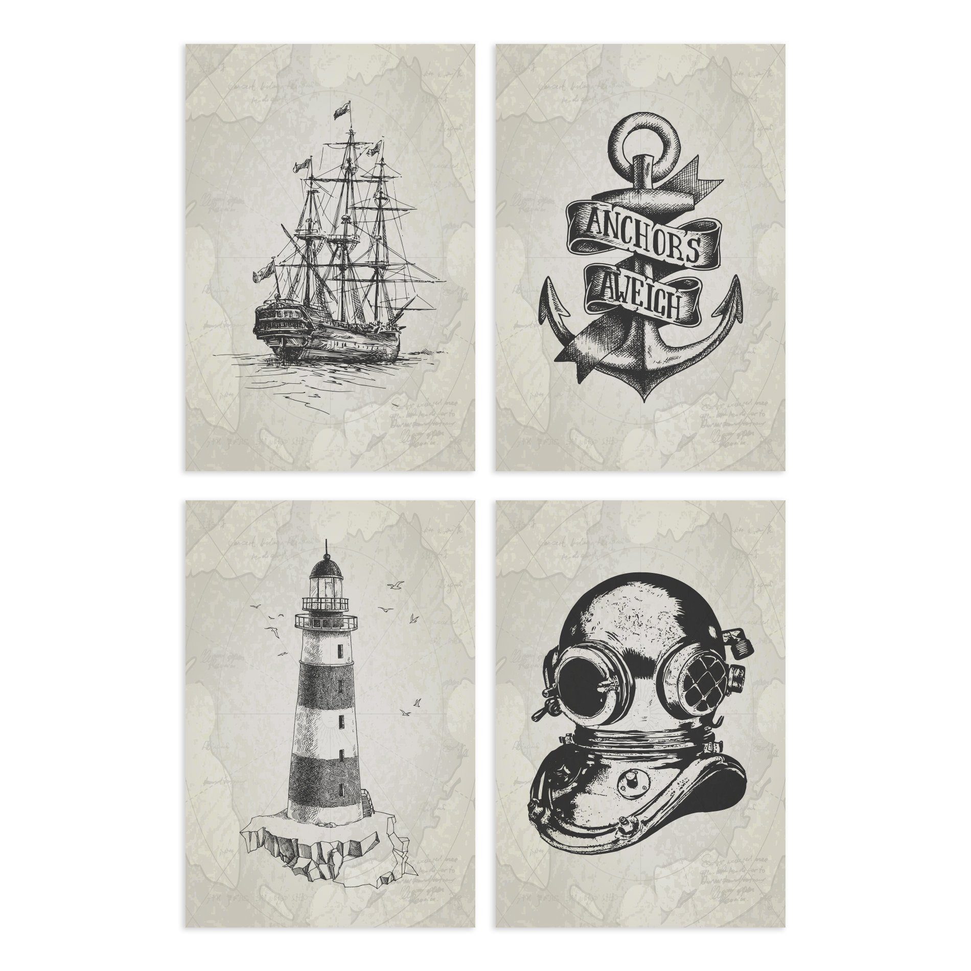 Placas Decorativas Vintage Náutico 30x40cm Kit 4un