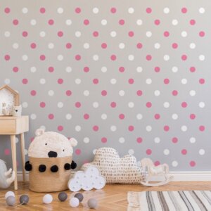 Adesivo Infantil Bolinhas Rosa e Branco-144un