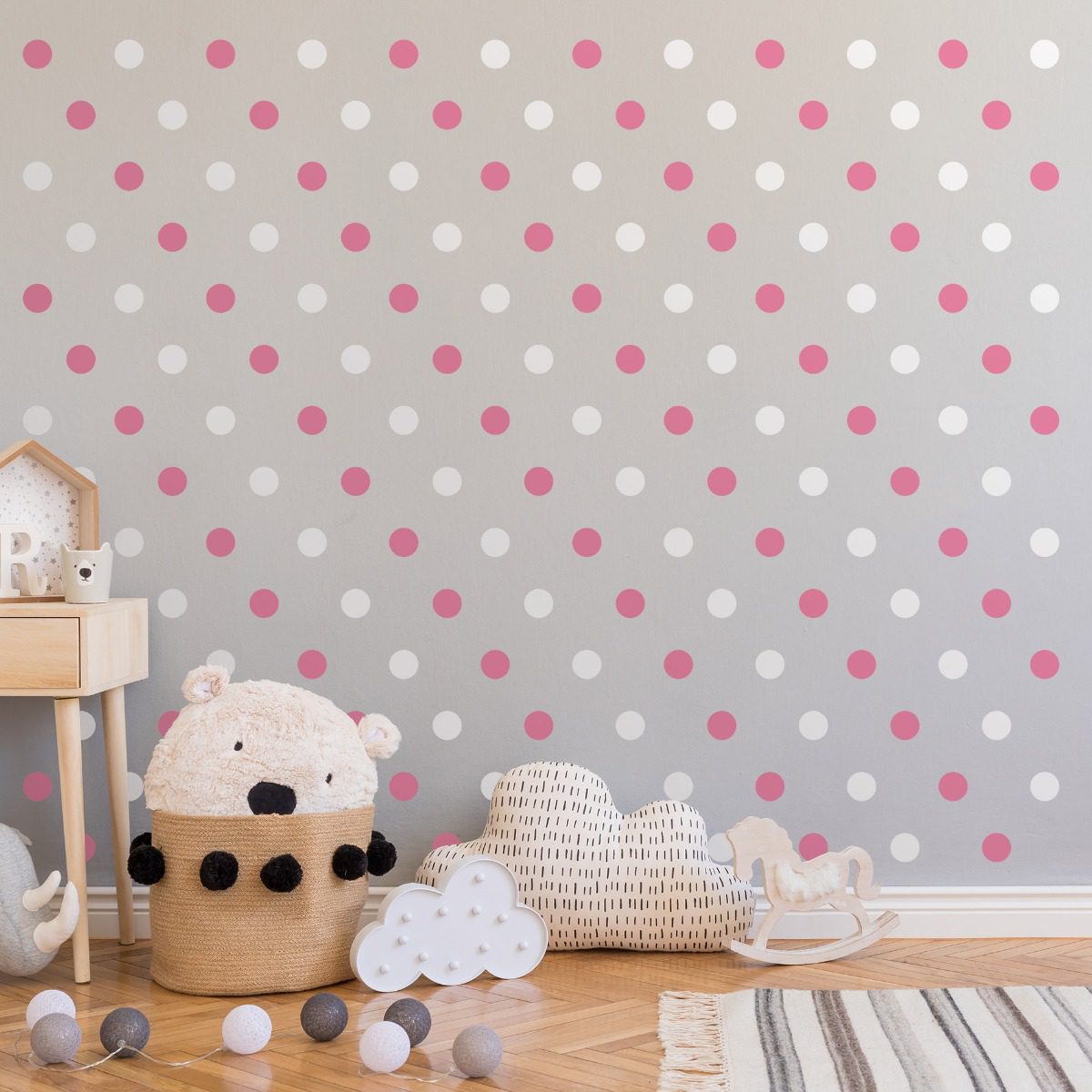 Adesivo Infantil Bolinhas Rosa e Branco-144un