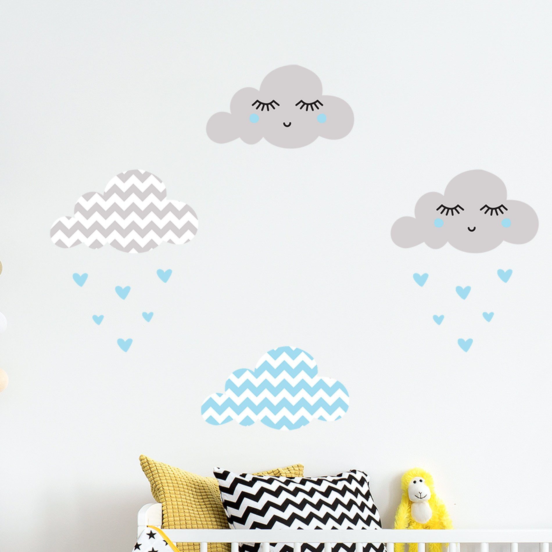 Adesivo de Parede Infantil Nuvens Chevron Azul