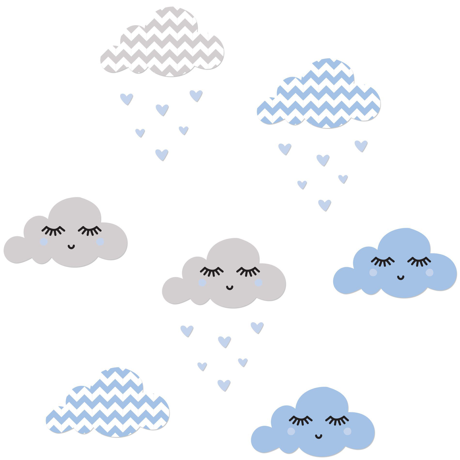 Adesivo de Parede Infantil Nuvens Chevron Azul 