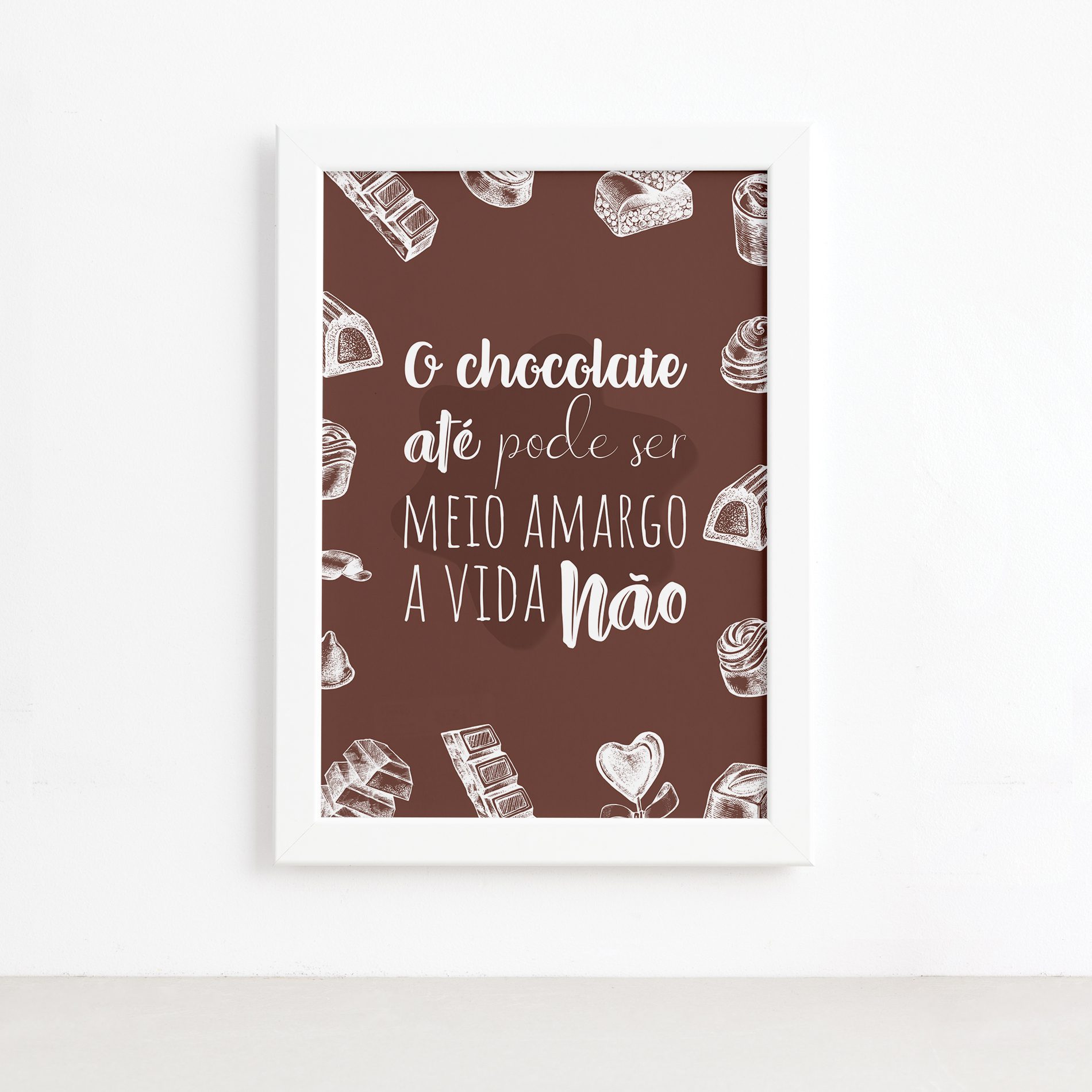 Quadro Cozinha Chocolate Frase Amargo Moldura Branca 22x32cm,Quadro Cozinha Chocolate Frase Amargo Moldura Branca 22x32cm