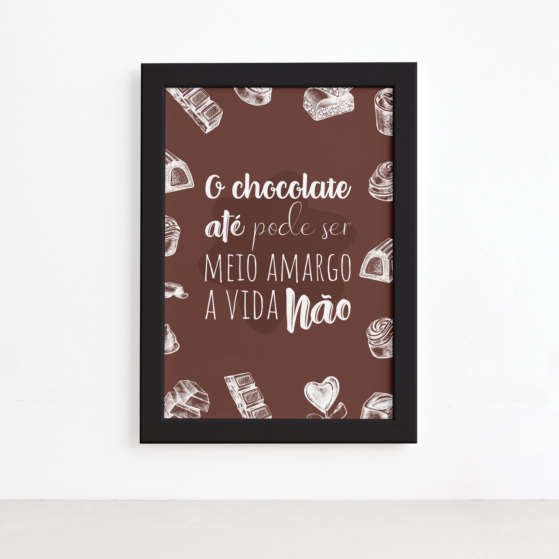 Quadro Cozinha Chocolate Frase Amargo Moldura Preta 22x32cm,Quadro Cozinha Chocolate Frase Amargo Moldura Preta 22x32cm