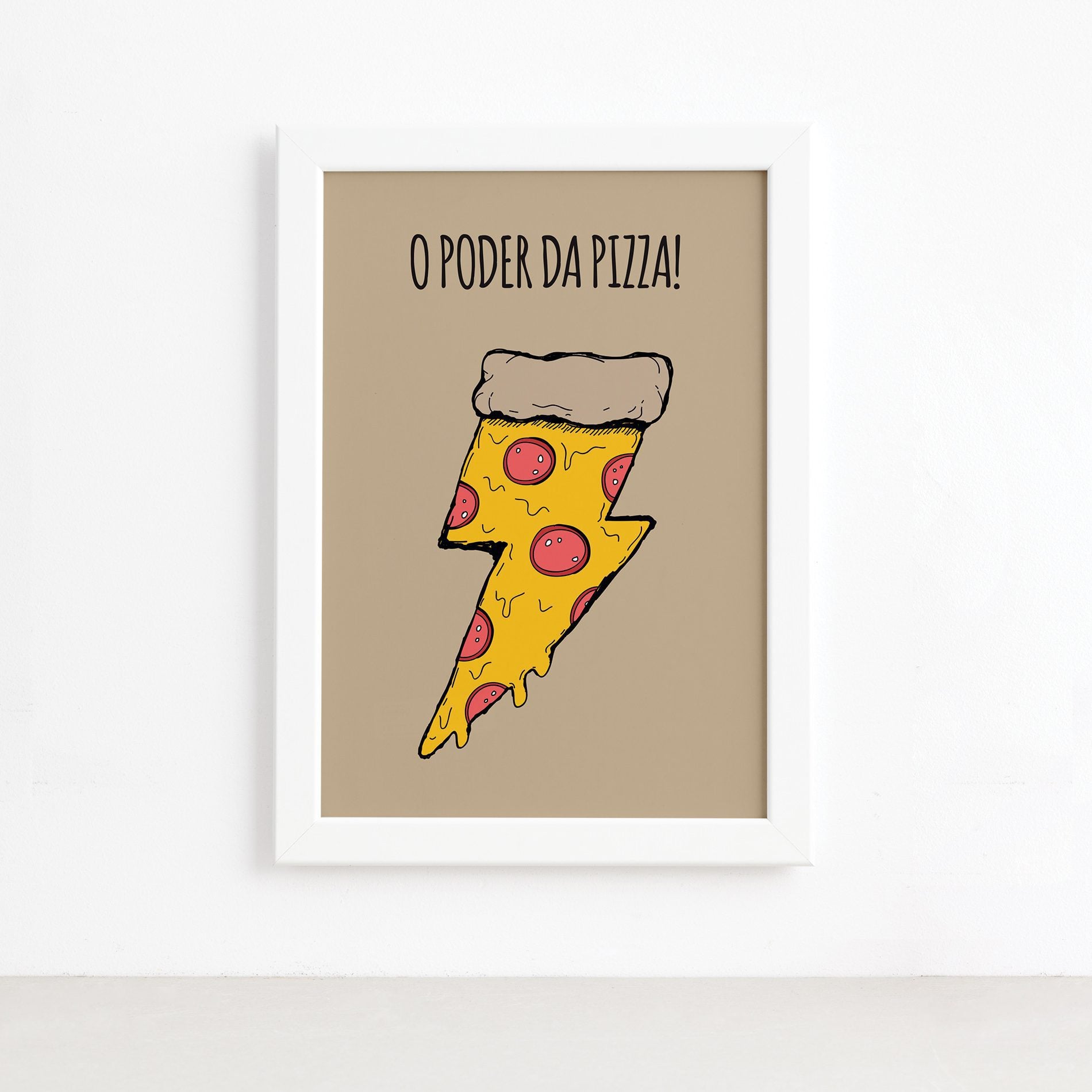 Quadro Cozinha O Poder da Pizza Moldura Branca 22x32cm,Quadro Cozinha O Poder da Pizza Moldura Branca 22x32cm