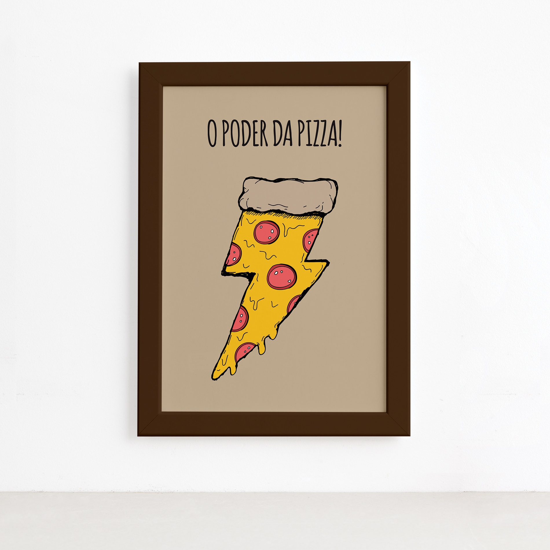 Quadro Cozinha O Poder da Pizza Moldura Marrom 22x32cm,Quadro Cozinha O Poder da Pizza Moldura Marrom 22x32cm