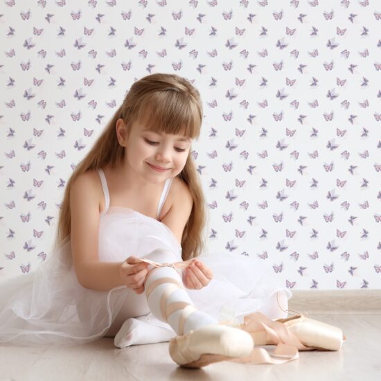 Papel de Parede Borboletas Rosa Lilás Adesivo 2,70×0,57m
