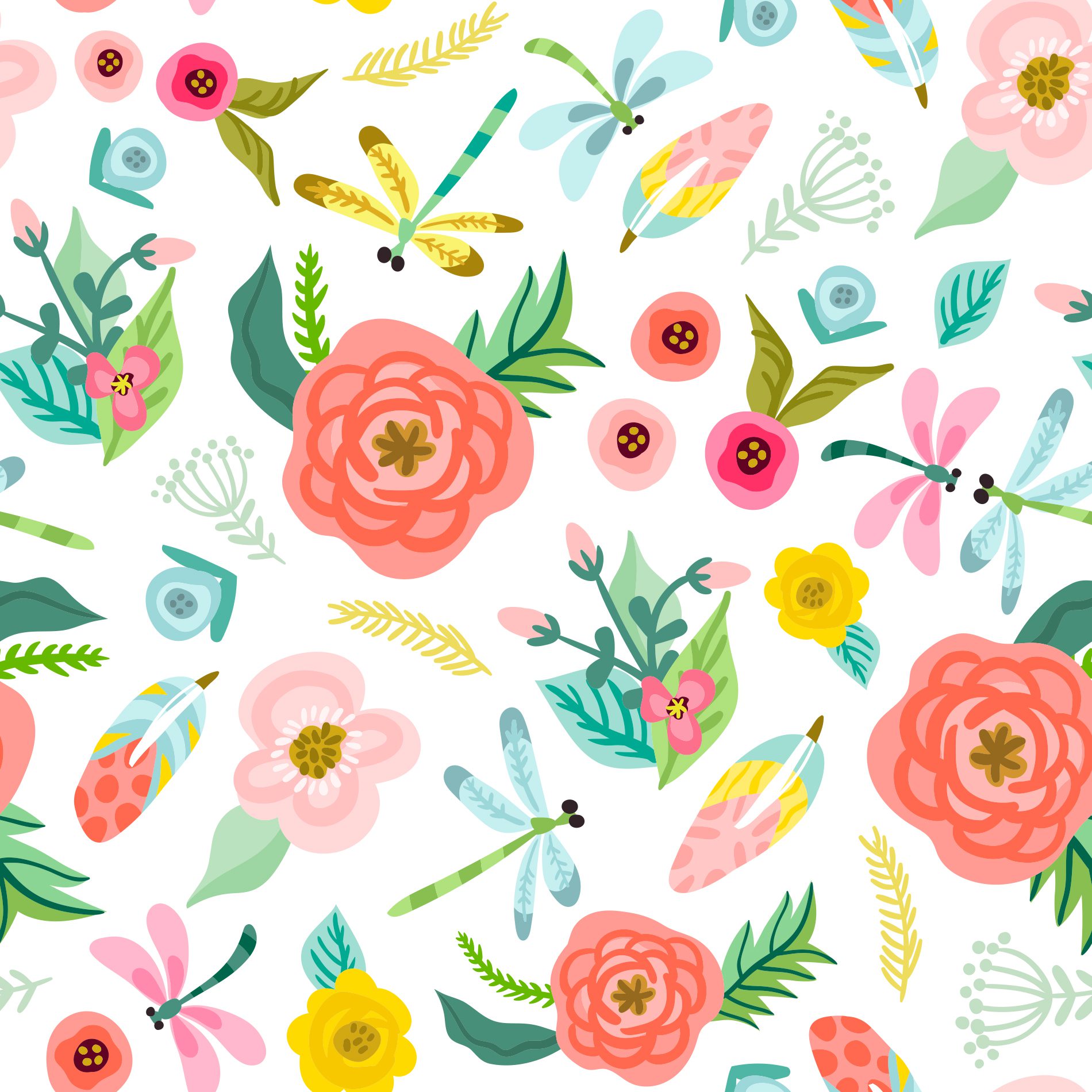 Papel de Parede Flores e Libélulas Quarto Feminino