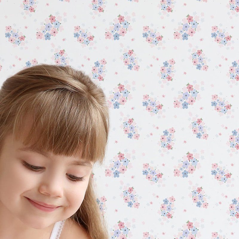 Papel de Parede Floral Rosa e Lilás Mini Infantil