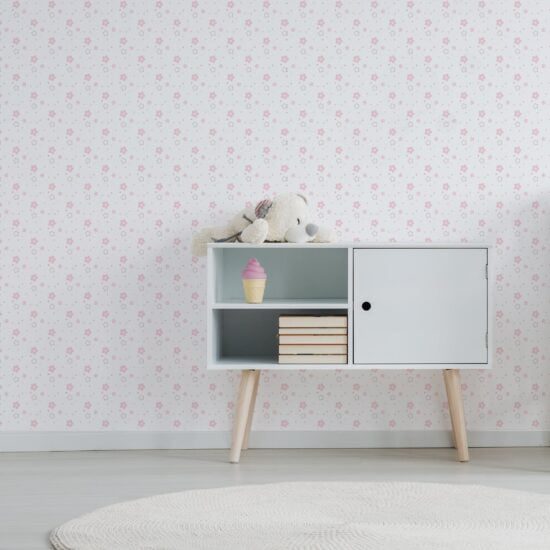 Papel de Parede Floral Rosa Infantil Adesivo 2,70×0,57m