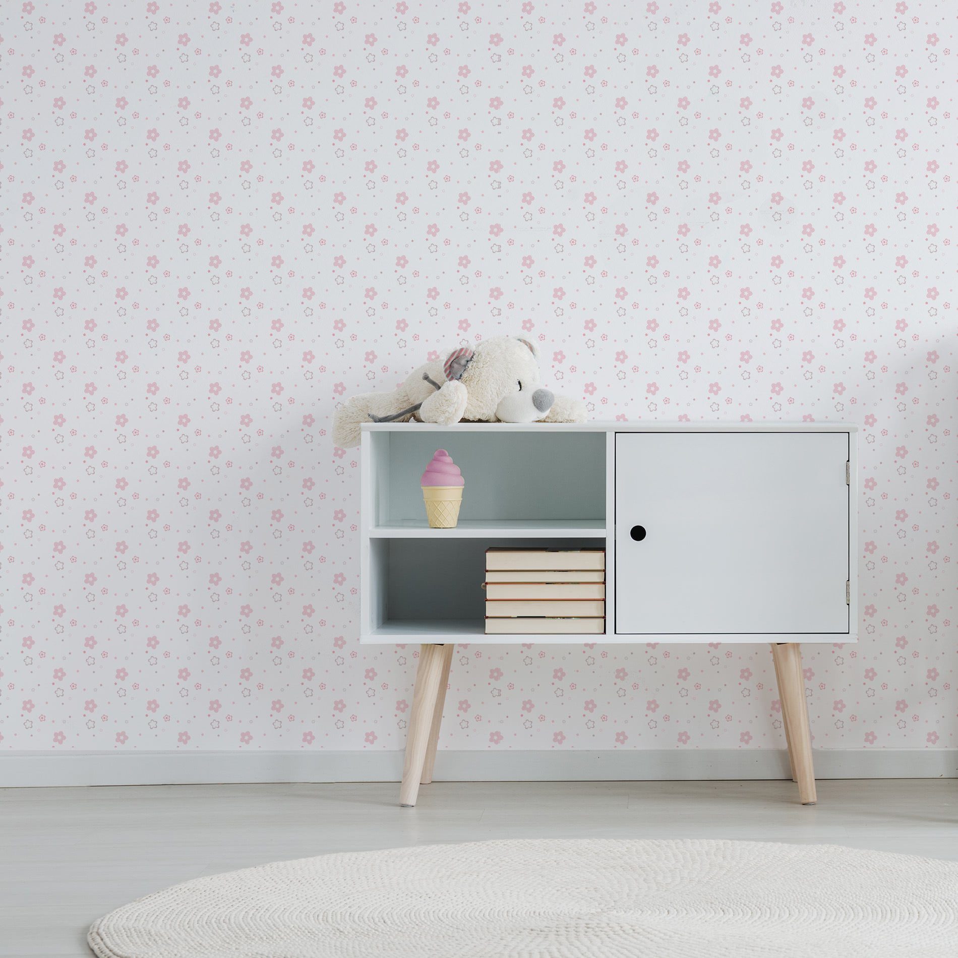 Papel de Parede Floral Rosa Infantil Adesivo