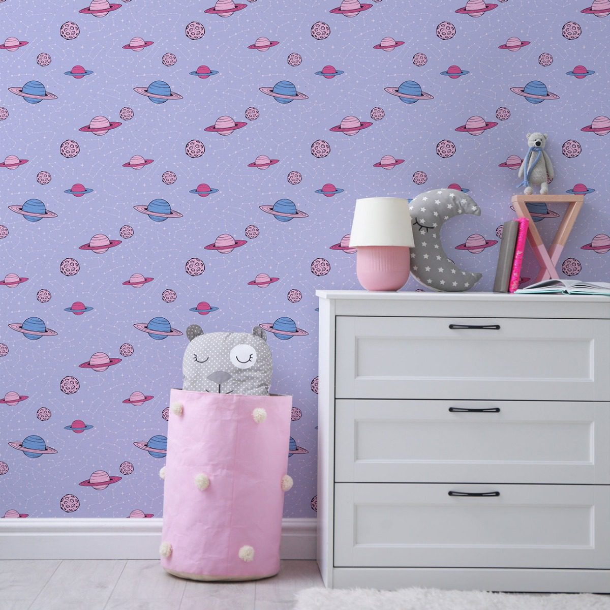 Papel de Parede Espaço Planetas para Quarto Menina