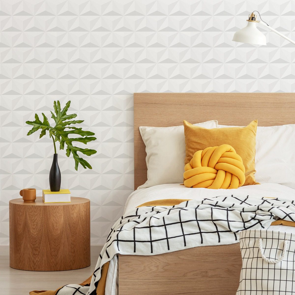 Papel de Parede 3D Triângulos Brancos para Sala 57x270cm