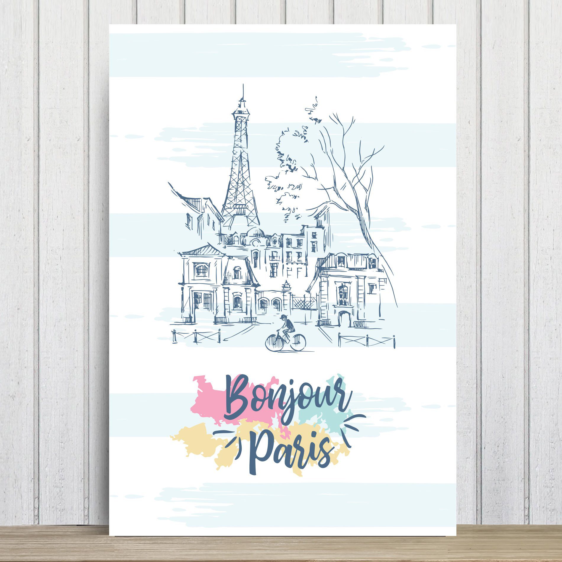 Placa Decorativa Paris Torre Eiffel Bonjour MDF