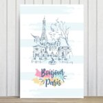 Placa Decorativa Paris Torre Eiffel Bonjour MDF 30x40
