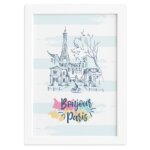 Quadro Paris Torre Eiffel Bonjour Moldura Branca 22x32