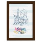 Quadro Paris Torre Eiffel Bonjour Moldura Marrom 22x32