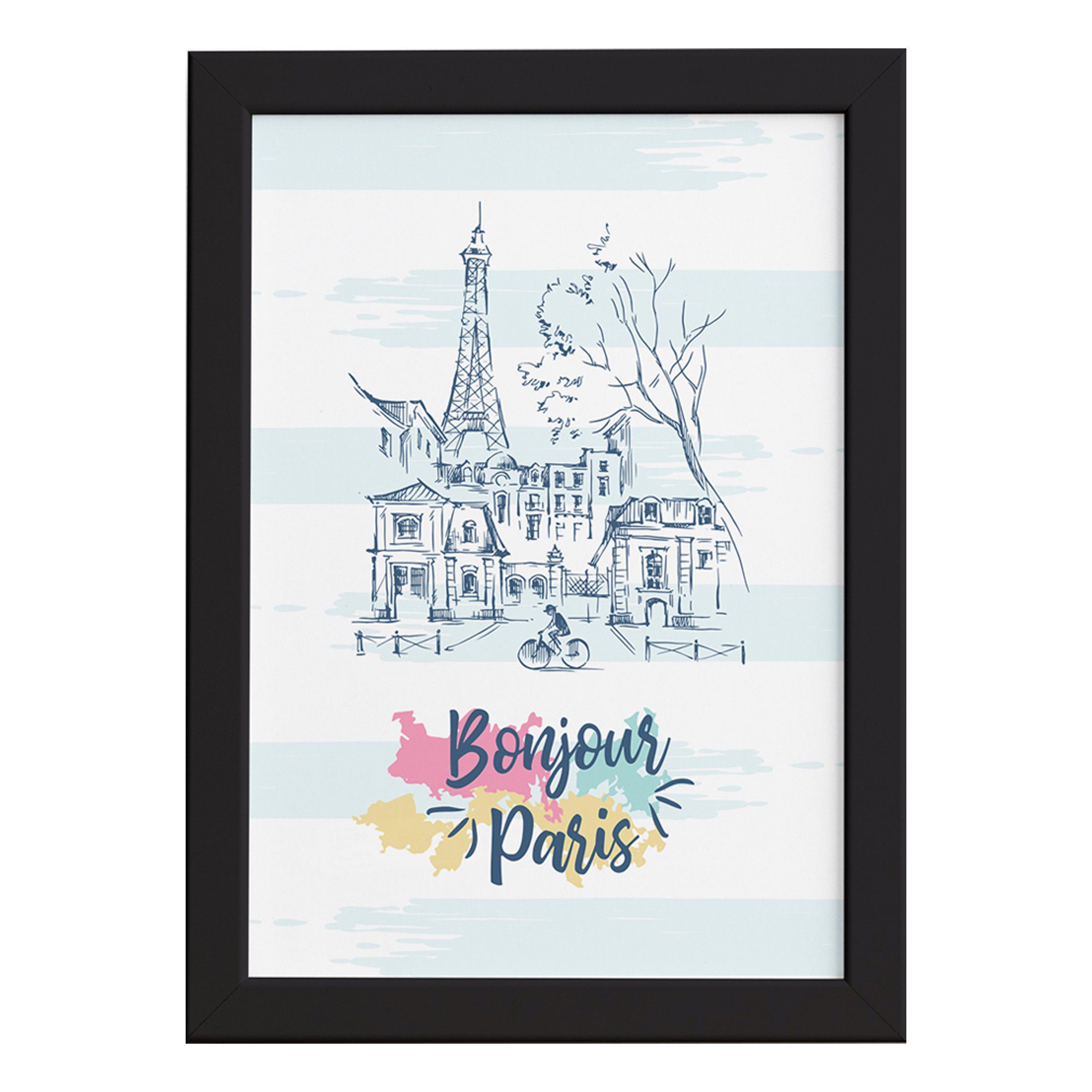 Quadro Paris Torre Eiffel Bonjour Moldura Preta