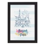 Quadro Paris Torre Eiffel Bonjour Moldura Preta 33x43