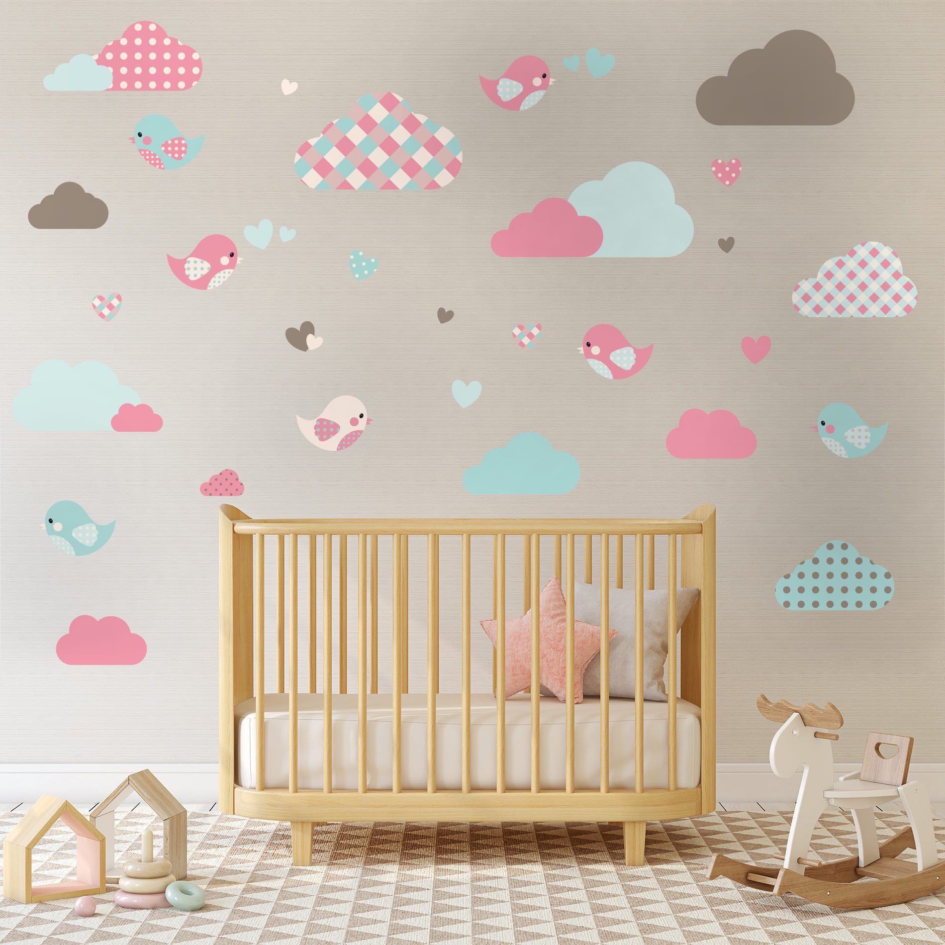 Adesivo de Parede Nuvens e Pássaros