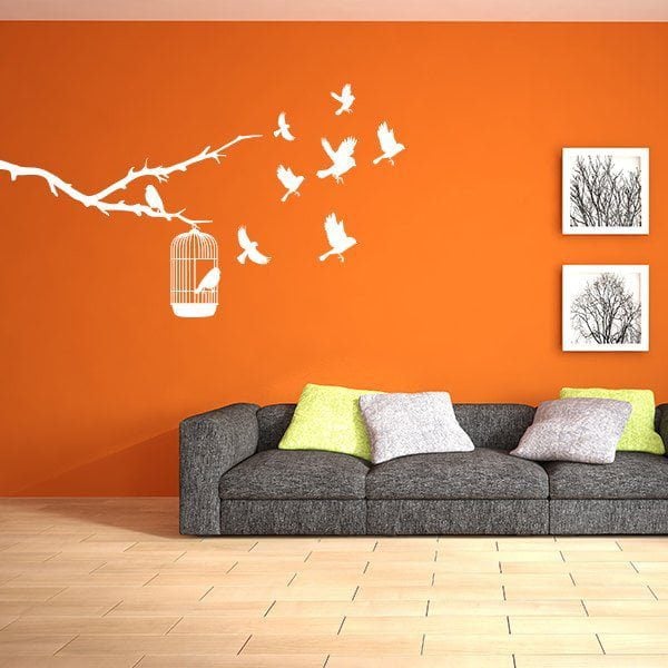 Adesivo de Parede Gaiola Pássaros Liberdade (Branco)