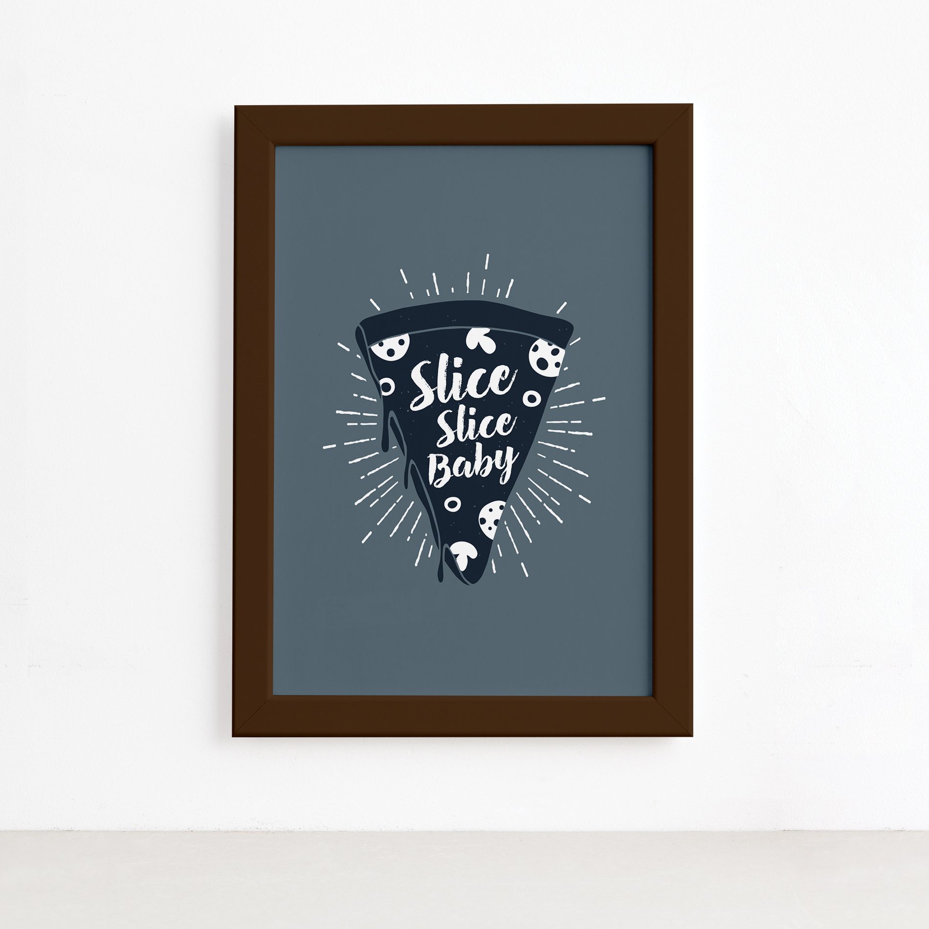 Quadro Pizza Cozinha Pedaço Moldura Marrom 22x32cm,Quadro Pizza Cozinha Pedaço Moldura Marrom 22x32cm