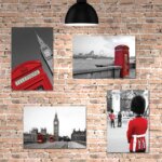 Placa Decorativa MDF Fotos Londres Detalhe Vermelho 30x40cm