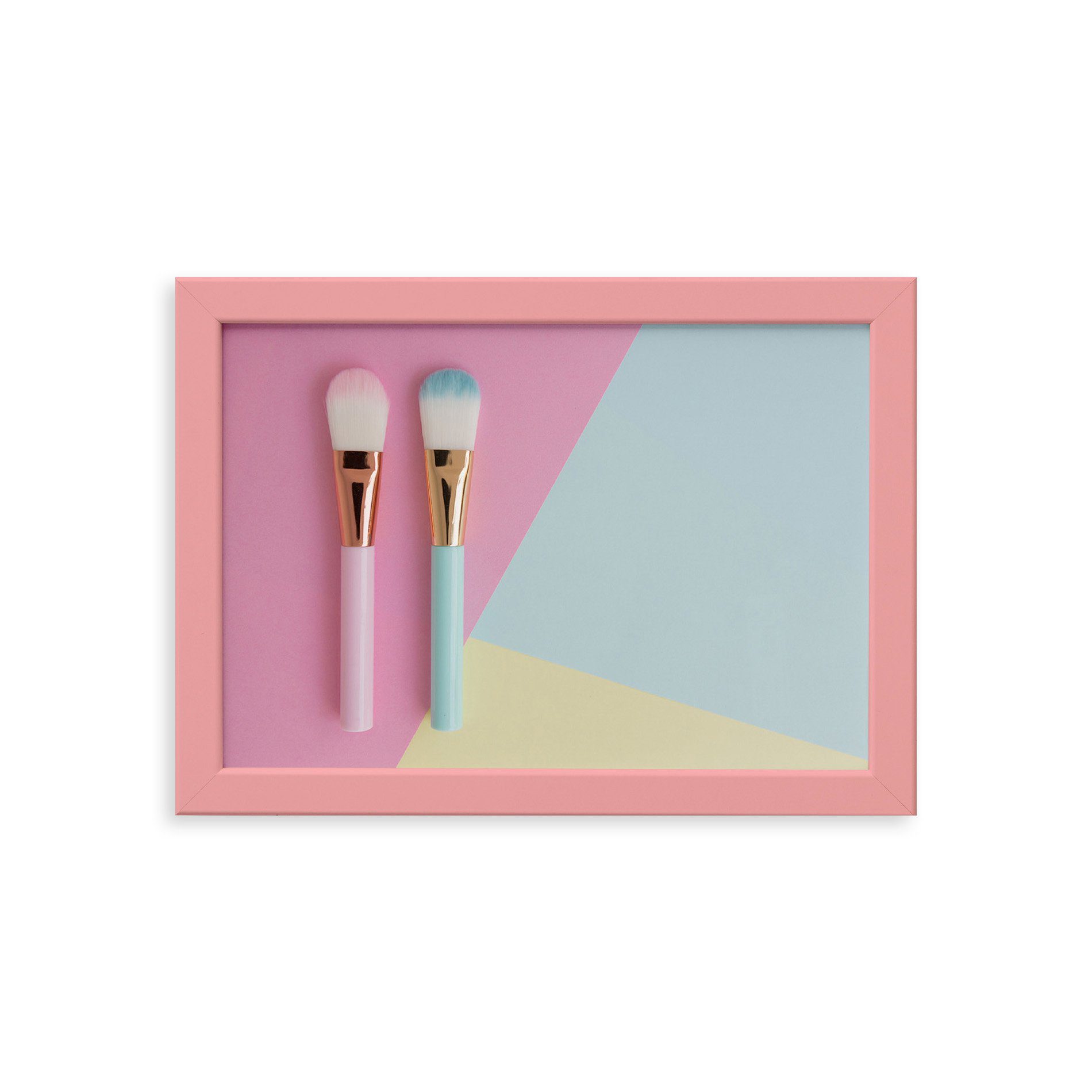 Quadro Pincel Maquiagem Candy Colors Moldura Rosa 22x32cm