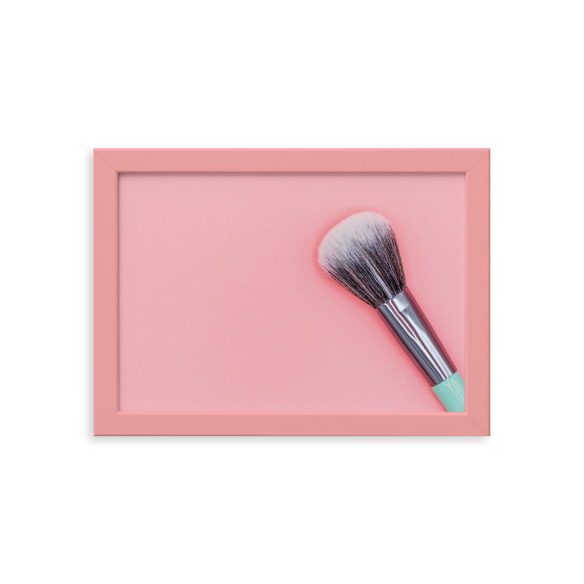 Quadro Pincel Maquiagem Fundo Rosa Moldura Rosa 22x32cm