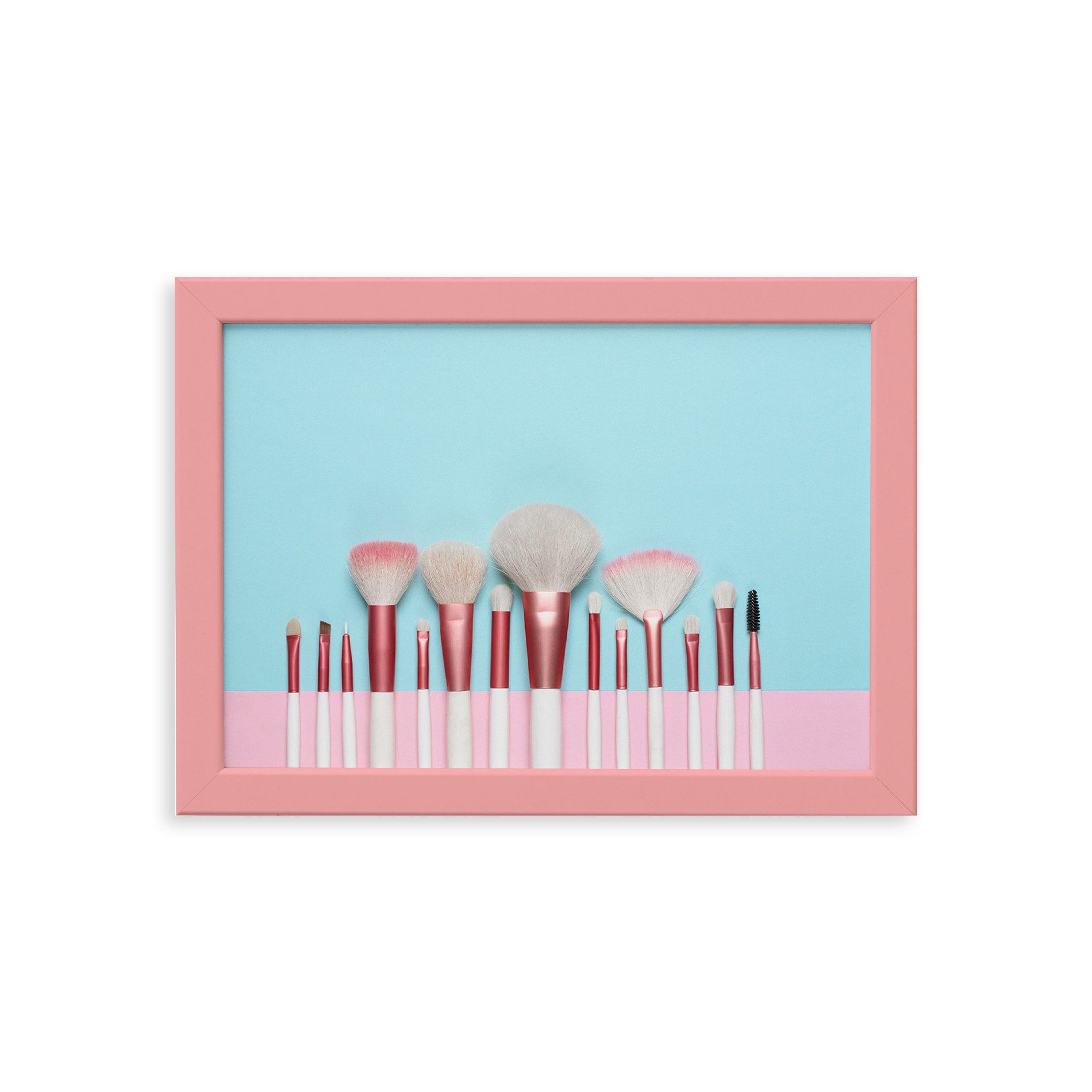 Quadro Pincéis de Maquiagem Moldura Rosa 22x32cm
