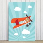 Placa Decorativa Infantil Azul Avião e Nuvens 30x40cm